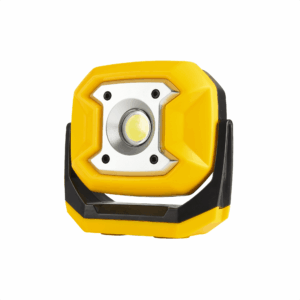 LED lighting Australia A yellow and black LED light with a silver metal center
