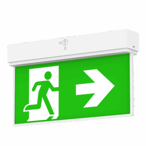 LED lighting Australia A green sign with a white arrow pointing to the right and a green silhouette of a person running