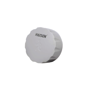 LED lighting Australia A white, round, and flat LED light switch with a central button and a small LED light on top