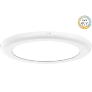 A white, circular LED light fixture with a central hole, suitable for LED lighting Australia