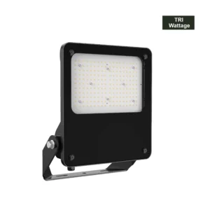 A high-quality image of a black LED floodlight with a square shape and a white LED light panel, suitable for use in various