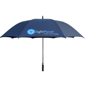 LED lighting Australia A dark blue umbrella with a logo on it