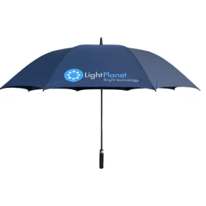 LED lighting Australia A dark blue umbrella with a logo on it