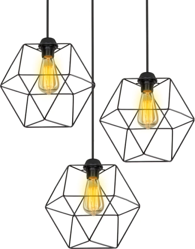 Geometric wireframe pendant lights